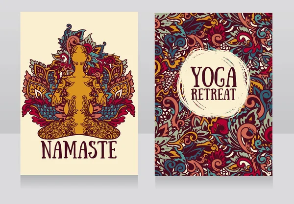 Yoga merkezine veya yoga stüdyosu ile güzel fantezi süsleme için iki afiş — Stok Vektör
