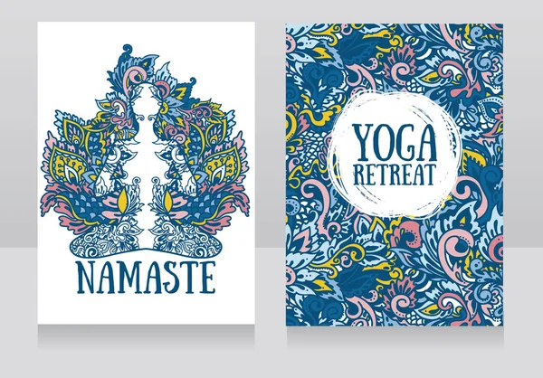 Yoga merkezine veya yoga stüdyosu ile güzel fantezi süsleme için iki afiş — Stok Vektör