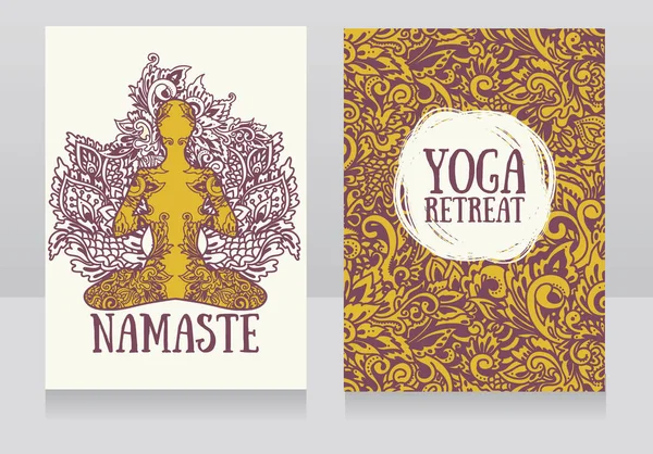 Dois banners para retiro de ioga ou estúdio de ioga com ornamento de fantasia bonita —  Vetores de Stock