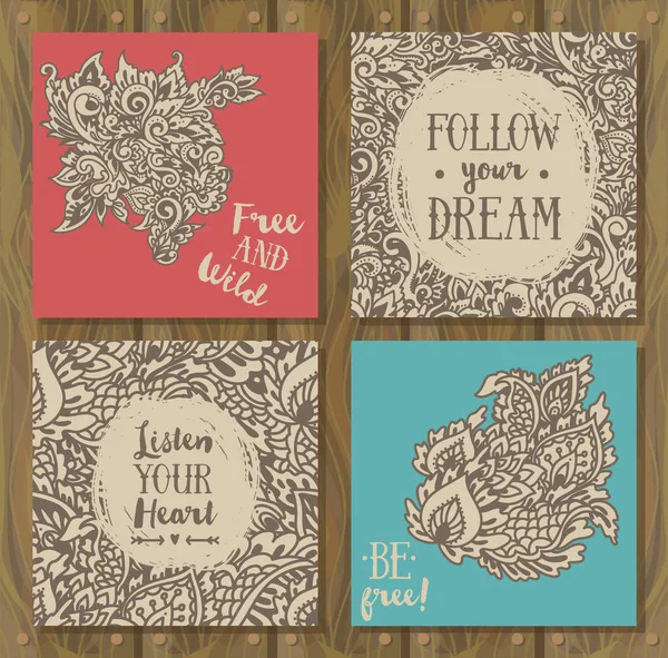Set di carte per spirito zingaro con ornamento fantasia doodle — Vettoriale Stock