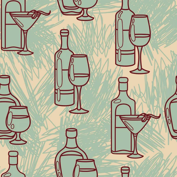 无缝模式与酒精瓶和中风 — 图库矢量图片