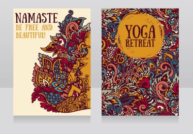 Güzel fantezi süsleme ve lotus asana insan ile yoga geri çekilme ya da yoga studio için iki afiş