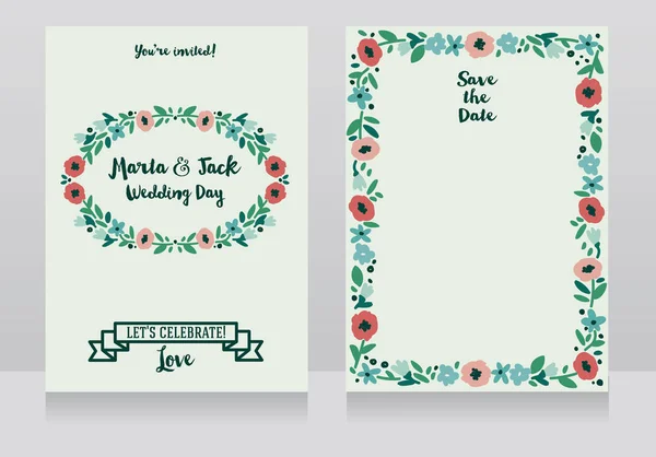フォークロア スタイルの 2 つの結婚式のカード — ストックベクタ
