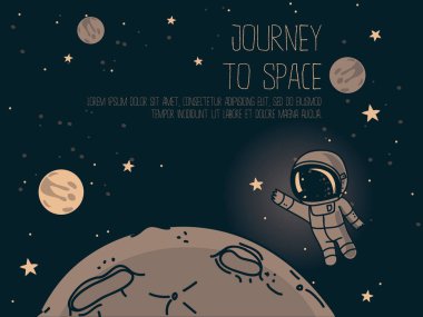 Kozmik arka plan boşluk ve metin için yer yüzen tatlı doodle astronotlar ile