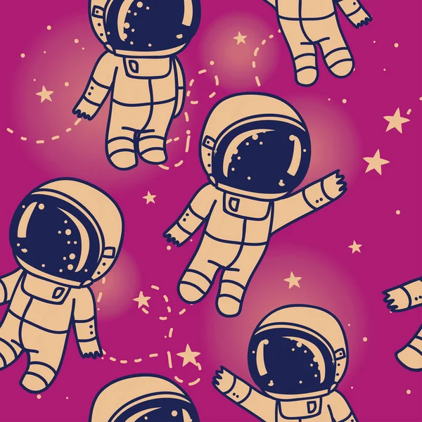 Cute doodle astronauten drijvend in ruimte — Stockvector