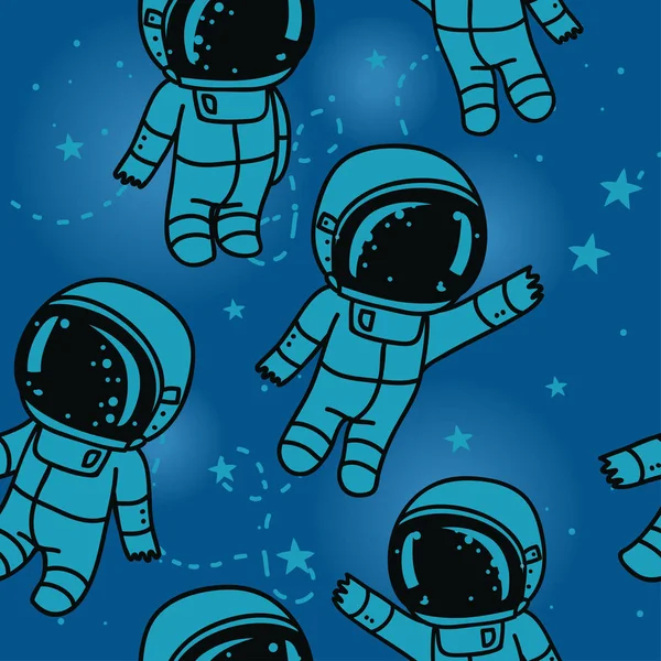 Cute doodle astronauten drijvend in ruimte — Stockvector