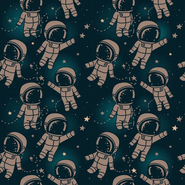 Cute doodle astronauts floating in space — Stock Vector