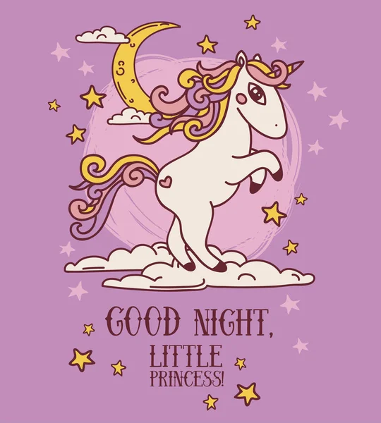 İyi geceler yıldız ve tek boynuzlu at için rüya gibi poster — Stok Vektör