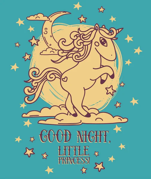 Poster sognante per la buona notte con stelle e unicorno — Vettoriale Stock