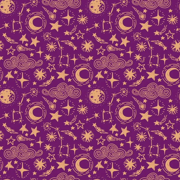 Mystical starry seamless pattern — Stock Vector