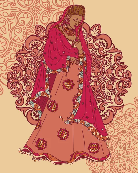 Beautiful indian woman in traditional saree — Stock Vector