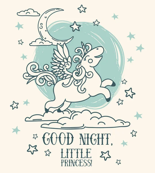 Dromerige poster voor goede nachtrust met sterren en Eenhoorn — Stockvector