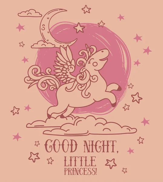 Affiche rêveuse pour une bonne nuit avec les étoiles et la licorne — Image vectorielle