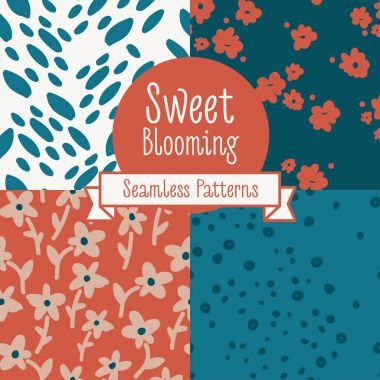 dört çiçek Dikişsiz desen seti