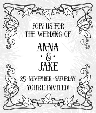 Güzel düğün davetiyesi art nouveau retro tarzında