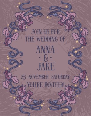 süsen art nouveau retro tarzında çerçeve çiçek