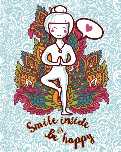 Yoga asana ve paisley süsleme kadında doodle — Stok Vektör