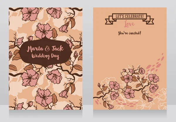 Flores sakura japonesas em banners de casamento — Vetor de Stock