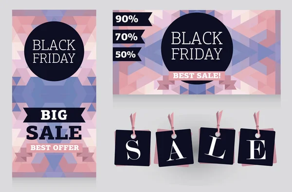 Set of banners for black friday sale with geometric design — Stock Vector