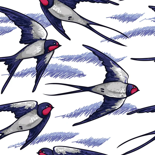 ツバメの飛行とのシームレスなパターン — ストックベクタ