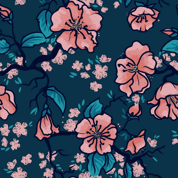 Manzano o sakura flores fondo — Archivo Imágenes Vectoriales