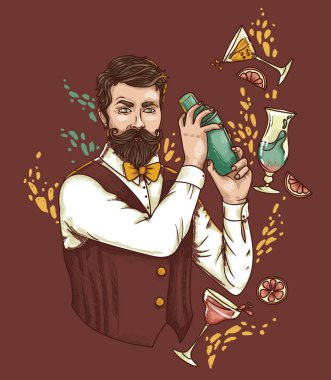 retro barmen kokteyller yapma