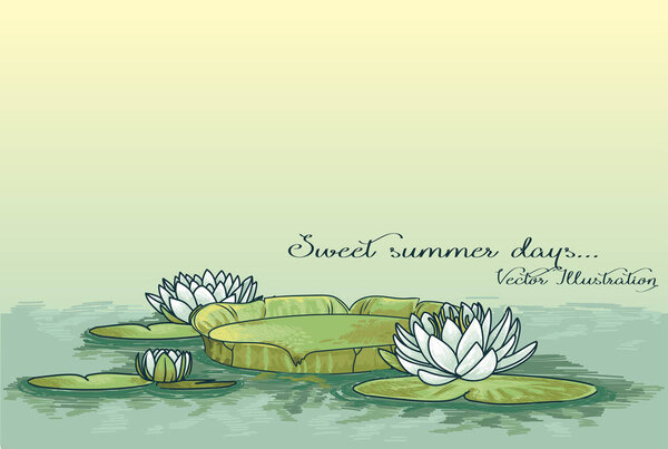 poster with water lilies in water and place for text