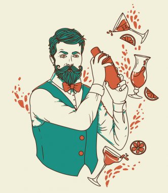 retro barmen kokteyller yapma
