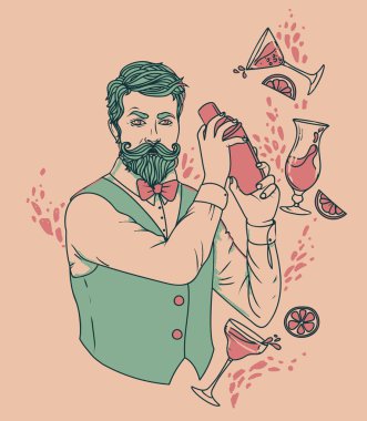 retro barmen kokteyller yapma