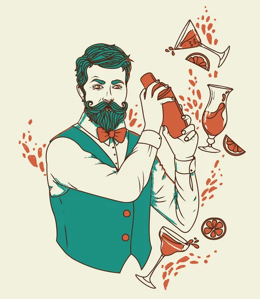 retro barmen kokteyller yapma