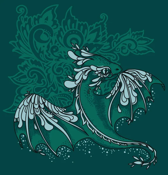 Dragon coloré mignon et ornement fantaisie — Image vectorielle