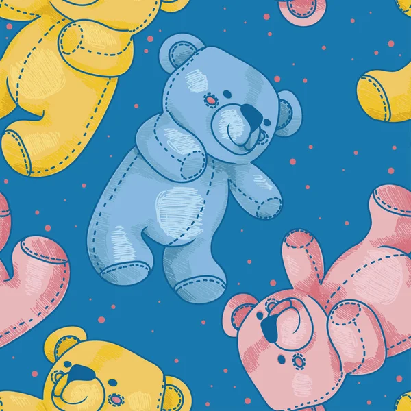 Modèle sans couture avec des ours en peluche mignons — Image vectorielle