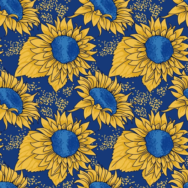Nahtloses Muster mit Sonnenblumen im Skizzenstil — Stockvektor