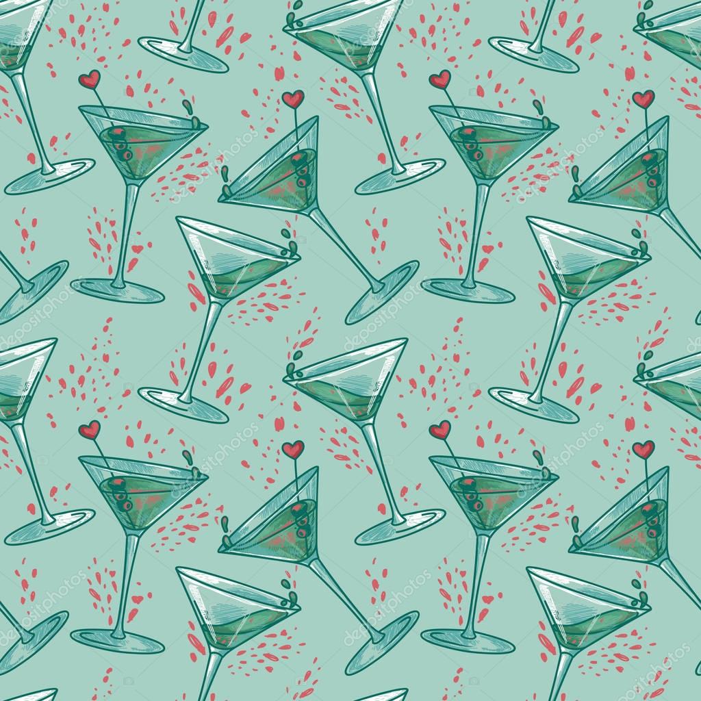 Seamless pattern with cocktails and hearts Stock Vector ghouliirina seamless cocktail pattern stock image and royaltyfree vector files