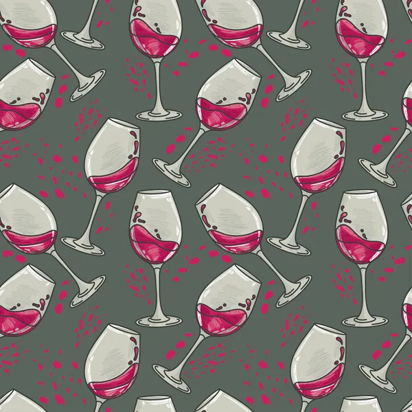 Patrón sin costura con copas de vino — Vector de stock