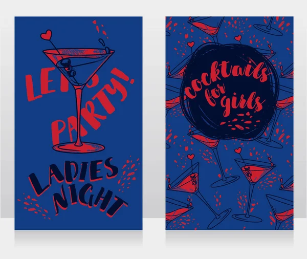 Parlak kokteyller ile Bayanlar gece parti için afişler — Stok Vektör