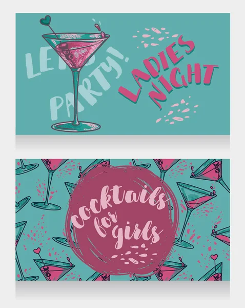 Bandiere per festa serale femminile con cocktail luminosi — Vettoriale Stock