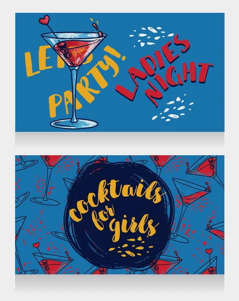 Bannières pour soirée dames avec cocktails lumineux — Image vectorielle