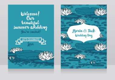 two cards for wedding with water lilies clipart