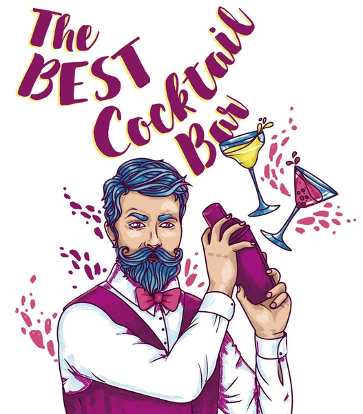 Banner voor cocktail bar met trendy barman — Stockvector