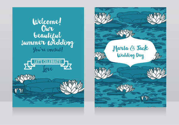 two cards for wedding with water lilies