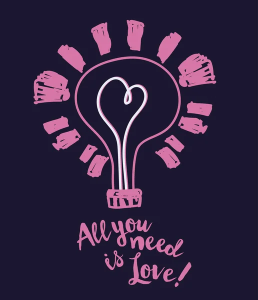 Affiche pour la Saint-Valentin avec ampoule et coeur en style croquis — Image vectorielle