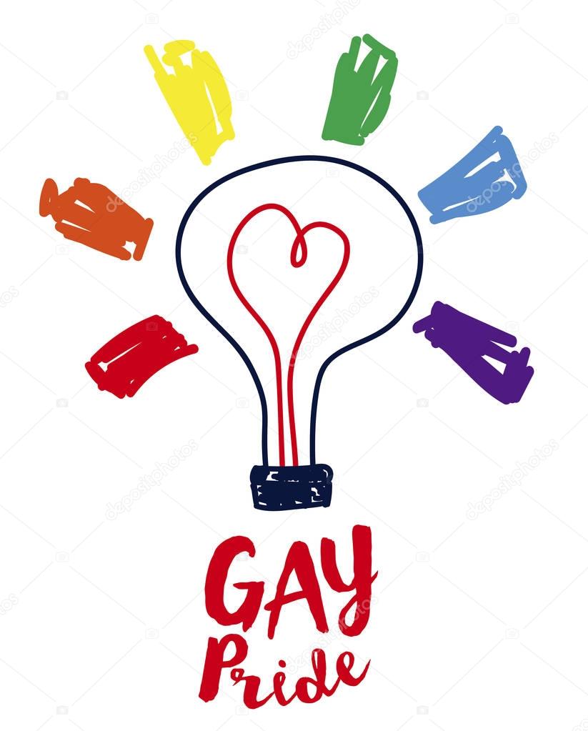 Poster for gay love with lightbulb in sketch style, vector illustration