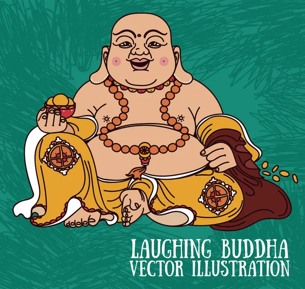 Buda, geleneksel Asya Feng Shui tılsım gülüyor — Stok Vektör