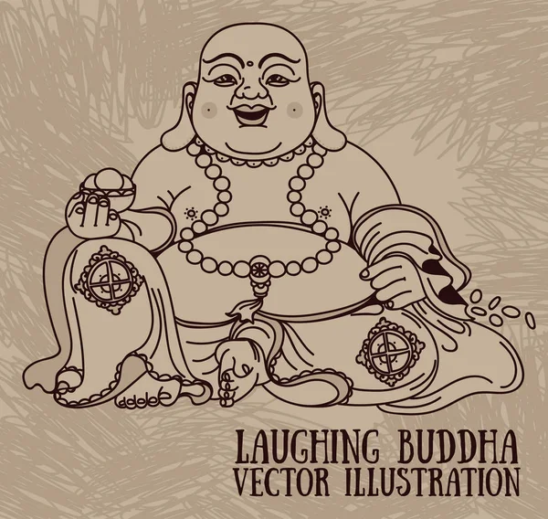 Skrattande Buddha, traditionella asiatiska Feng Shui talisman — Stock vektor