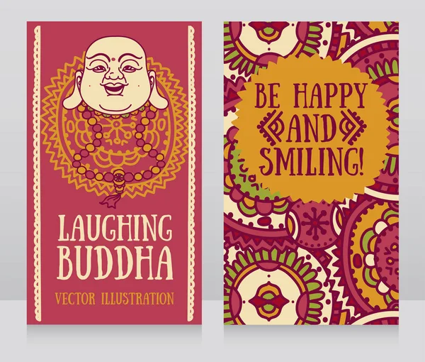 Tarjetas de felicitación con la cabeza de Buda Sonriente — Archivo Imágenes Vectoriales