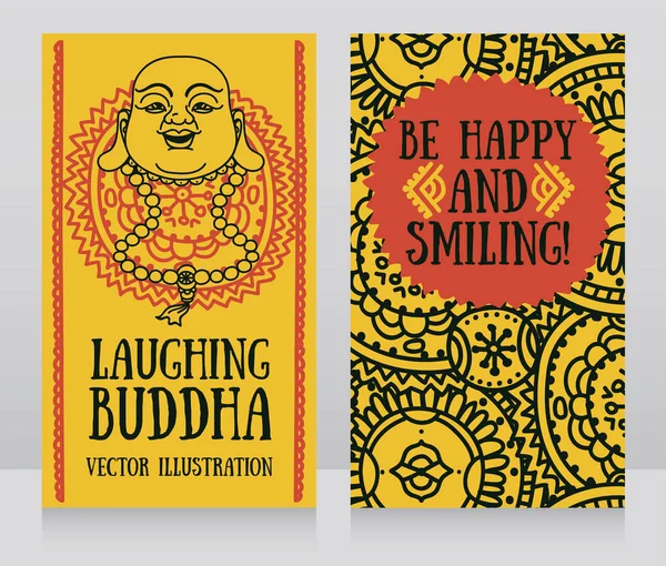 Поздравительные открытки с главой Смеющегося Будды — стоковый вектор