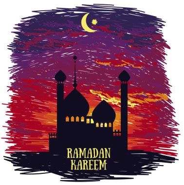 Güzel cami siluet kroki tarzı günbatımı üzerinde