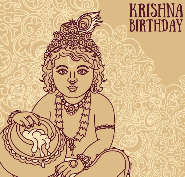 Cartão de felicitações para o aniversário de Krishna — Vetor de Stock