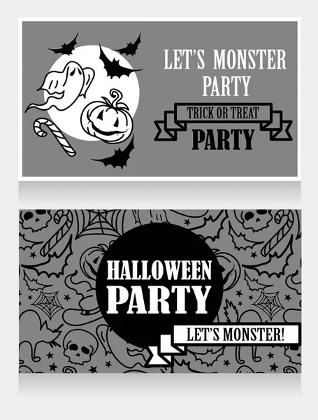 Plantilla para invitaciones de fiesta de Halloween con cartón cosas tradicionales de Halloween — Vector de stock